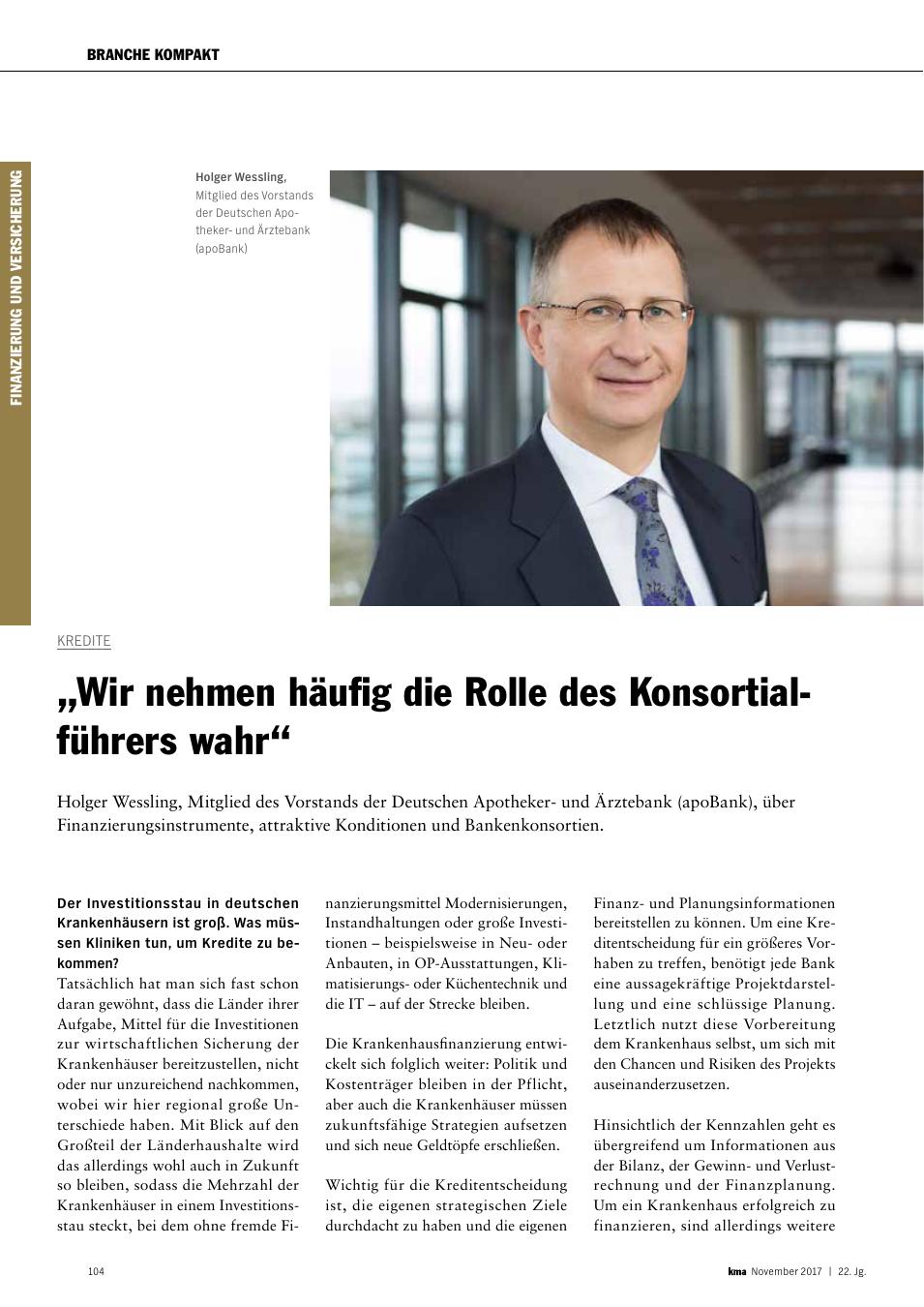 Vorschauseite 1: Kredite: „Wir nehmen häufig die Rolle des Konsortialführers wahr“