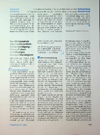 Vorschauseite 1: Zur Wirksamkeit einer außerordentlichen Kündigung - Vorwurf einer unzulässigen Konkurrenztätigkeit