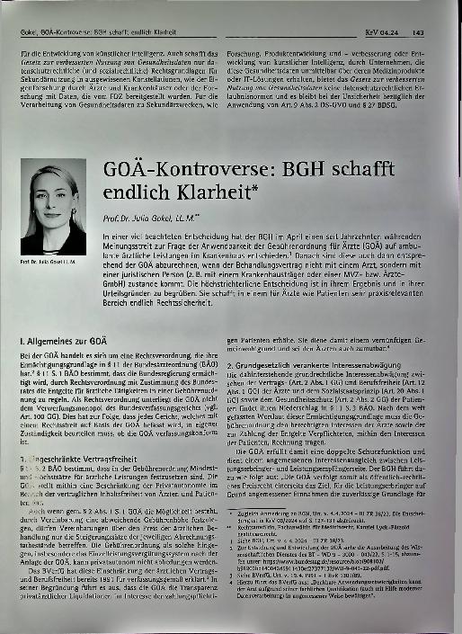 Vorschauseite 1: GOÄ-Kontroverse: BGH schafft endlich Klarheit*