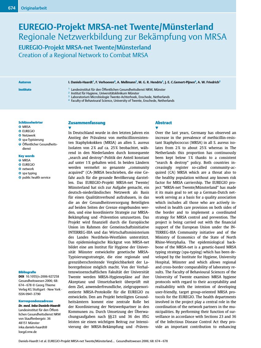 Vorschauseite 1: EUREGIO-Projekt MRSA-net Twente/Münsterland