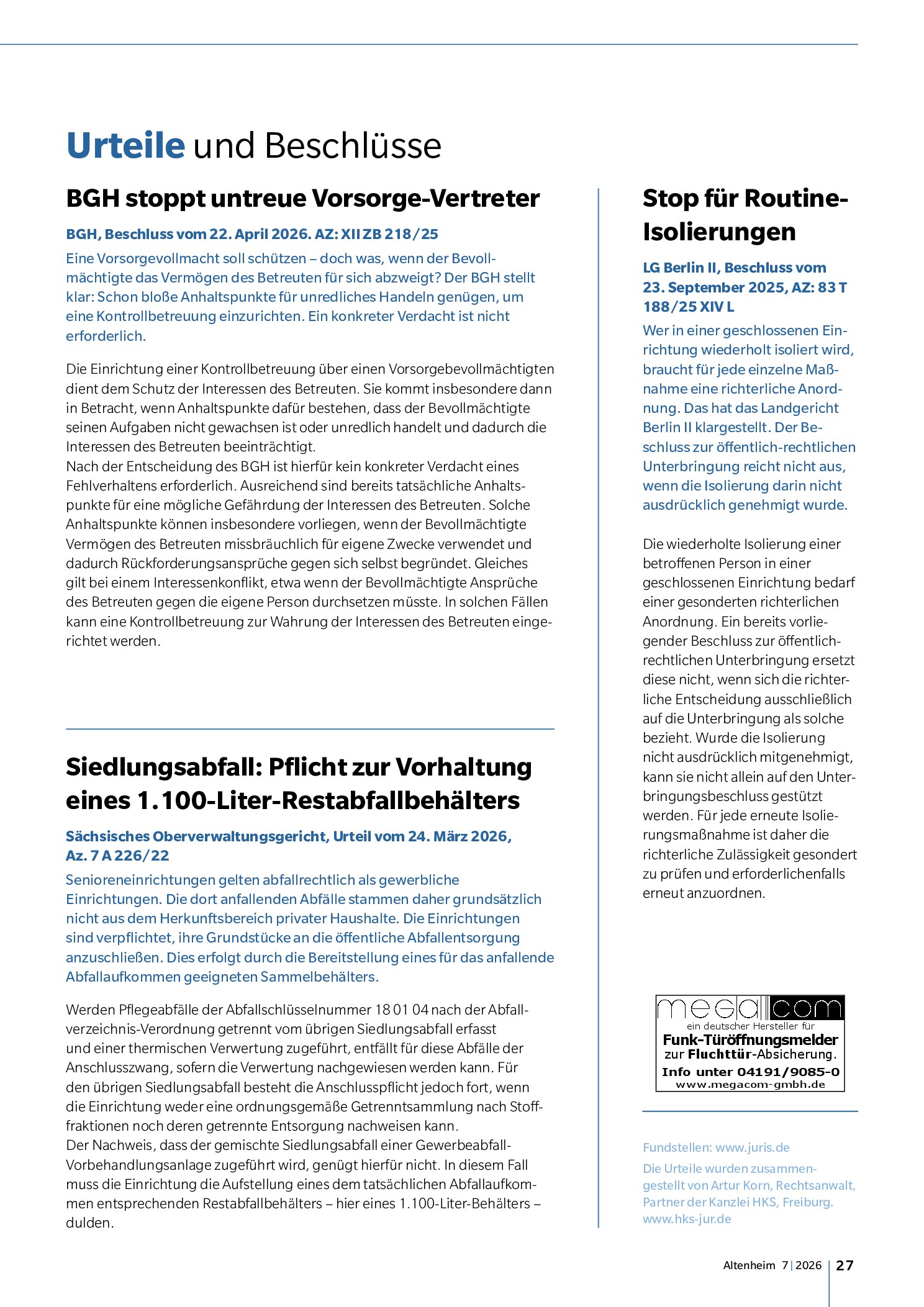Vorschauseite 2: Urteile und Beschlüsse