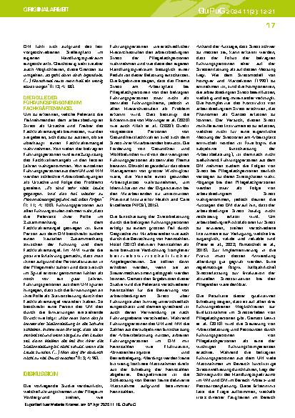 Vorschauseite 6: Arbeitsbedingter Stress in der Pflege aus der Sicht von Führungspersonen – eine qualitative Inhaltsanalyse