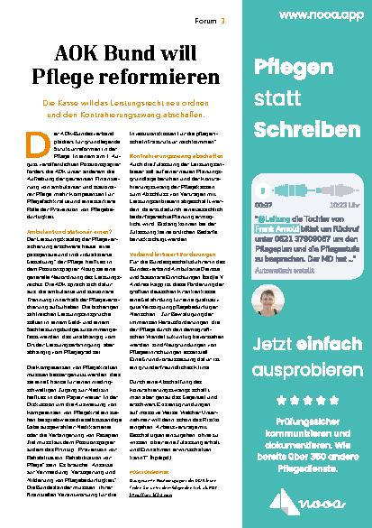 Vorschauseite 1: AOK Bund will Pflege reformieren.