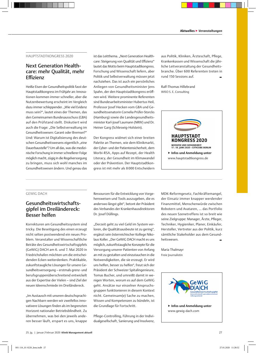 Vorschauseite 1: GEWIG DACH: Gesundheitswirtschaftsgipfel im Dreiländereck: Besser helfen