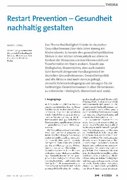 Vorschauseite 1: Restart Prevention – Gesundheit nachhaltig gestalten