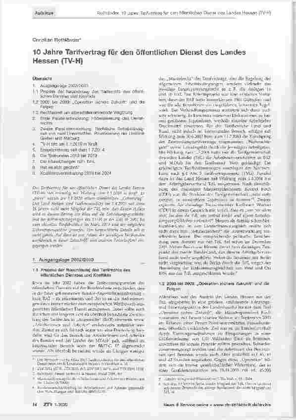 Vorschauseite 1: 10 Jahre Tarifvertrag für den öffentlichen Dienst des Landes Hessen (TV-H)