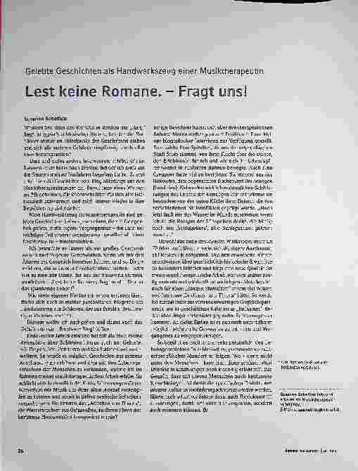 Vorschauseite 1: Gelebte Geschichten als Handwerkszeug einer Musiktherapeutin. Lest keine Romane. - Fragt uns!