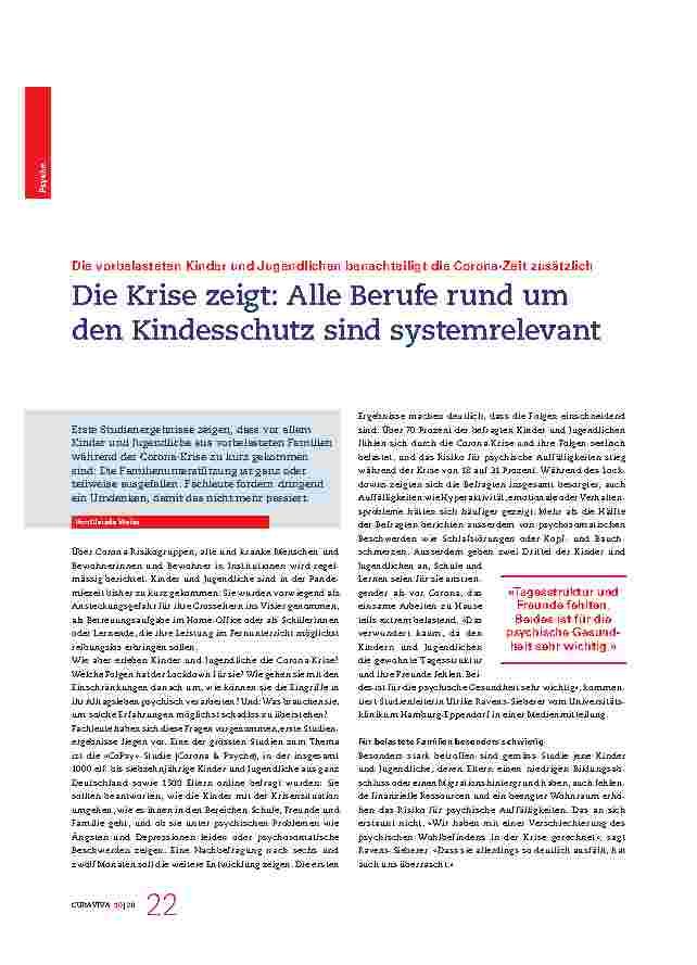 Vorschauseite 1: Die Krise zeigt: Alle Berufe rund um den Kinderschutz sind systemrelevant. Die vorbelasteten Kinder und Jugendlichen benachteiligt die Corona-Zeit zusätzlich.