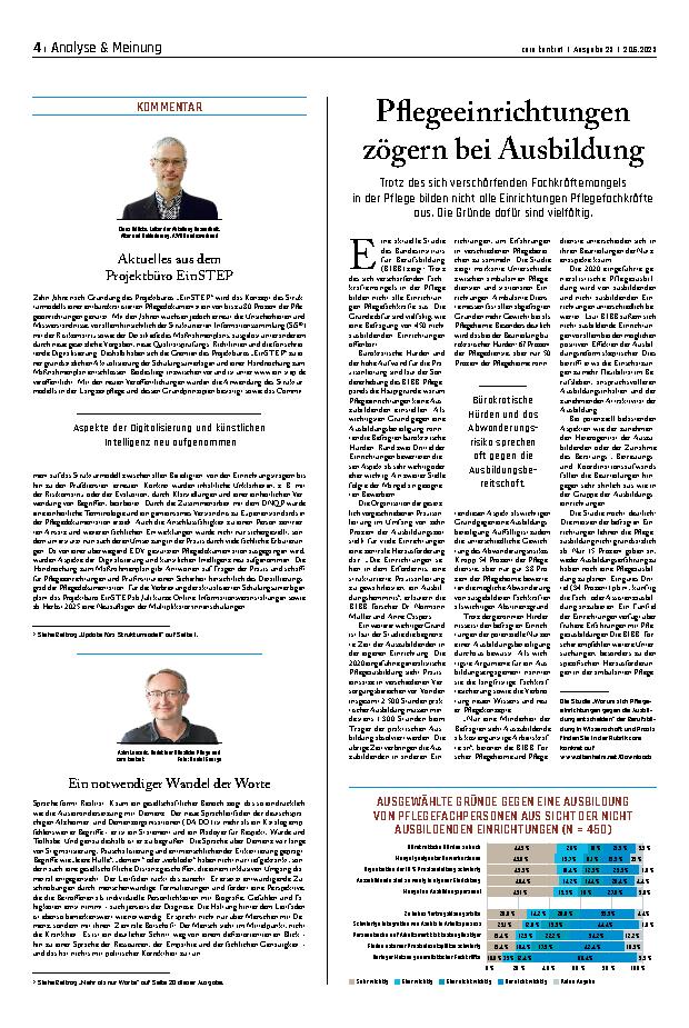 Vorschauseite 1: Pflegeeinrichtungen zögern bei Ausbildung
