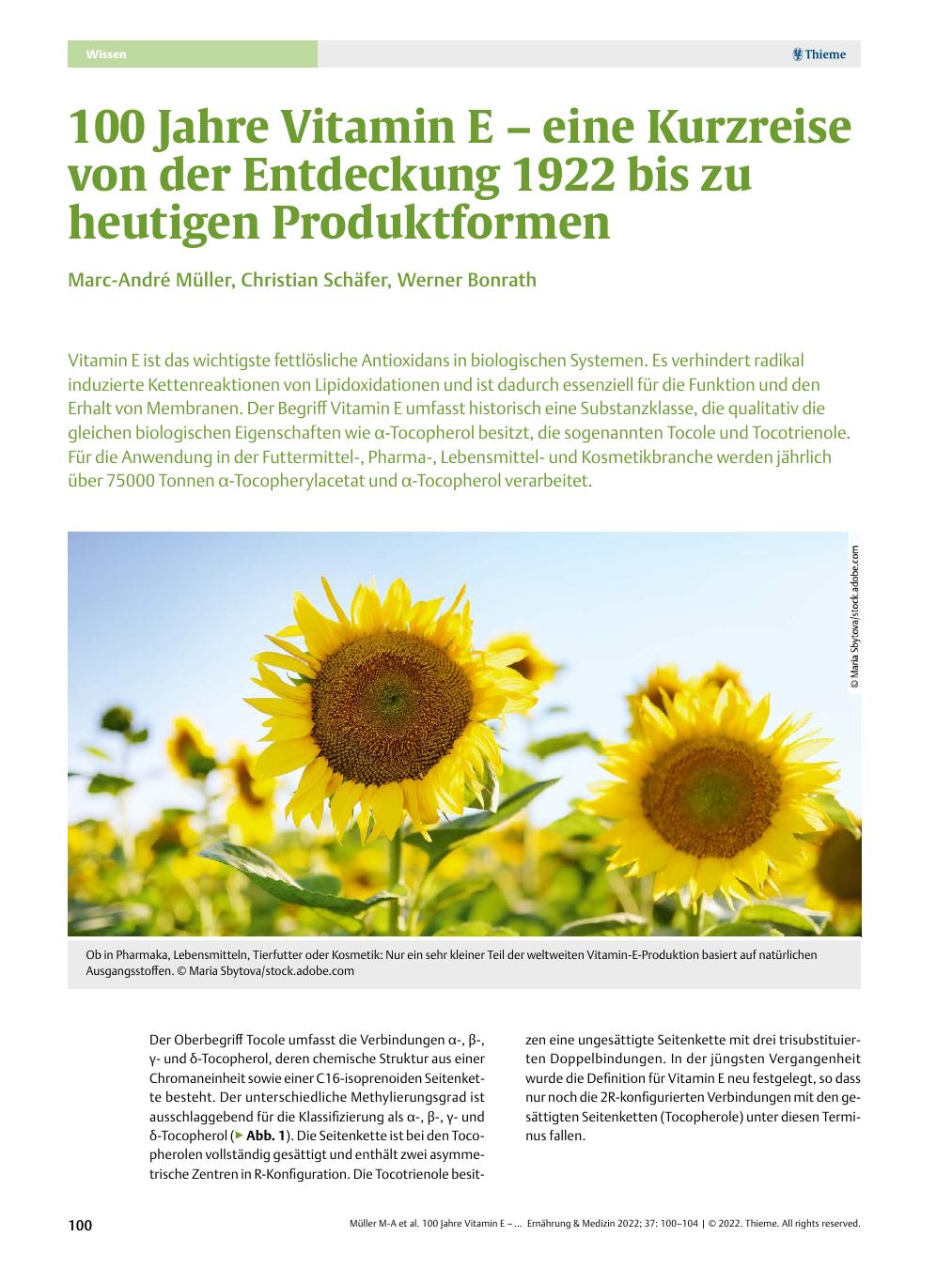 Vorschauseite 1: 100 Jahre Vitamin E – eine Kurzreise von der Entdeckung 1922 bis zu heutigen Produktformen