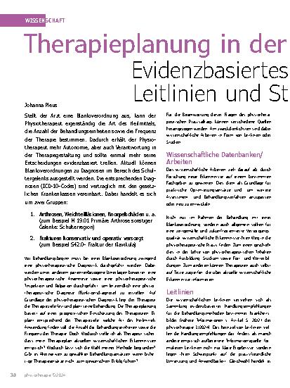 Vorschauseite 1: Therapieplanung in der Blankoverordnung: Evidenzbasiertes Arbeiten mithilfe von Leitlinien und Studien
