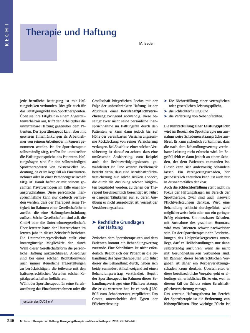 Vorschauseite 1: Therapie und Haftung