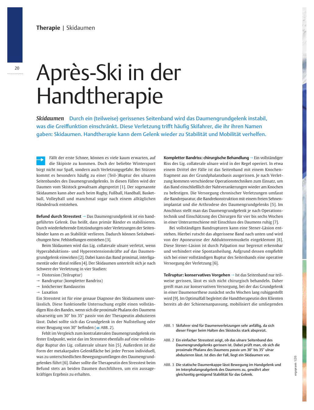 Vorschauseite 1: Après-Ski in der Handtherapie? Skidaumen
