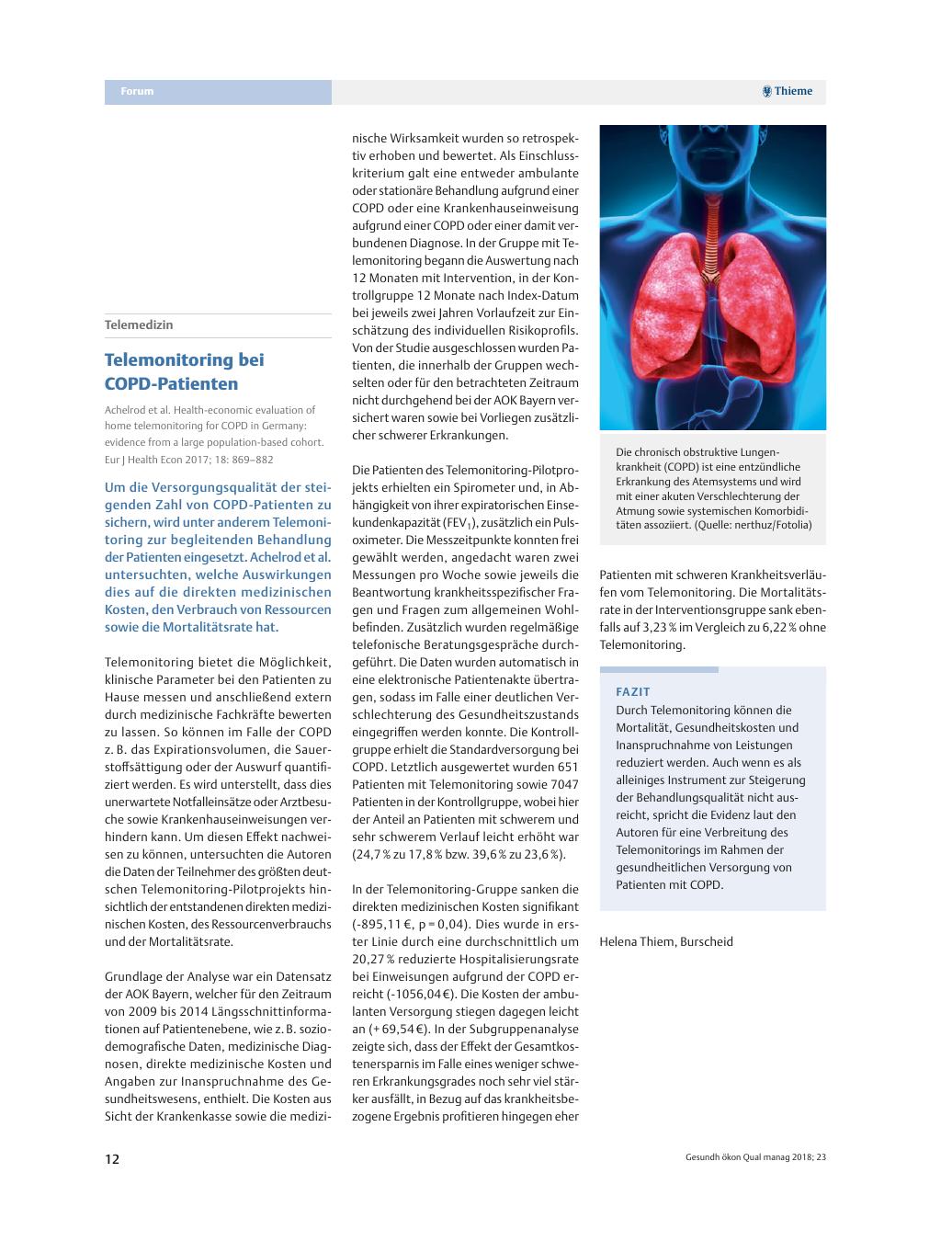 Vorschauseite 1: Telemedizin – Telemonitoring bei COPD-Patienten