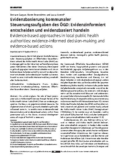 Vorschauseite 1: Evidenzbasierung kommunaler Steuerungsaufgaben des ÖGD: Evidenzinformiert entscheiden und evidenzbasiert handeln