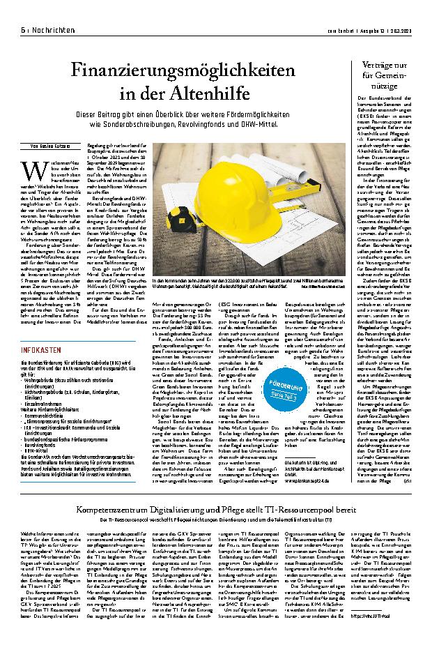 Vorschauseite 1: Finanzierungsmöglichkeiten in der Altenhilfe