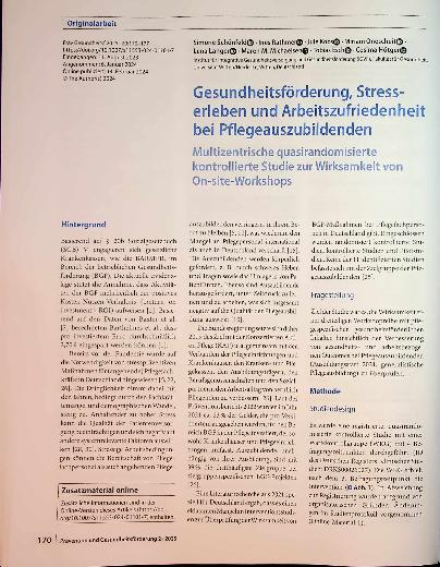 Vorschauseite 1: Gesundheitsförderung, Stress erleben und Arbeitszufriedenheit bei Pflegeauszubildenden