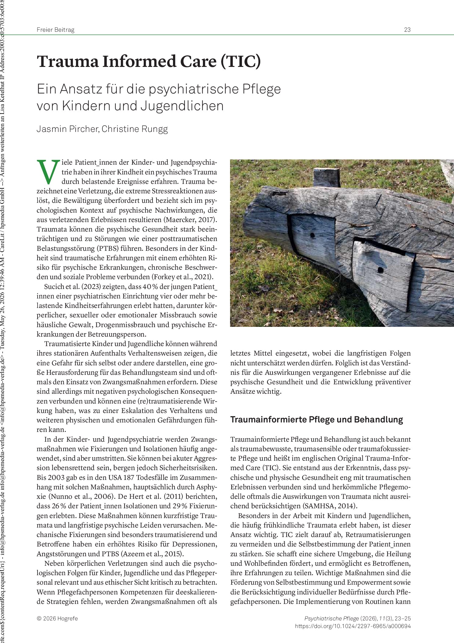 Vorschauseite 1: Trauma Informed Care (TIC) – Ein Ansatz für die psychiatrische Pflege von Kindern und Jugendlichen
