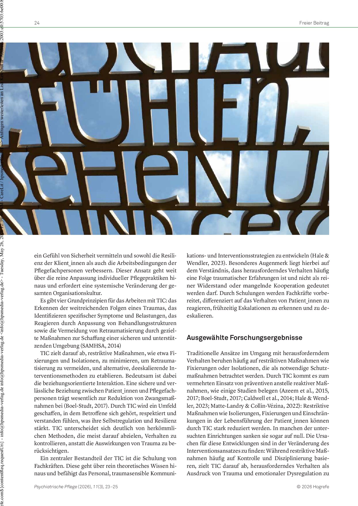 Vorschauseite 2: Trauma Informed Care (TIC) – Ein Ansatz für die psychiatrische Pflege von Kindern und Jugendlichen