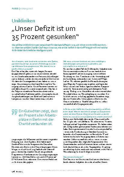 Vorschauseite 1: Unikliniken „Unser Defizit ist um 35 Prozent gesunken“