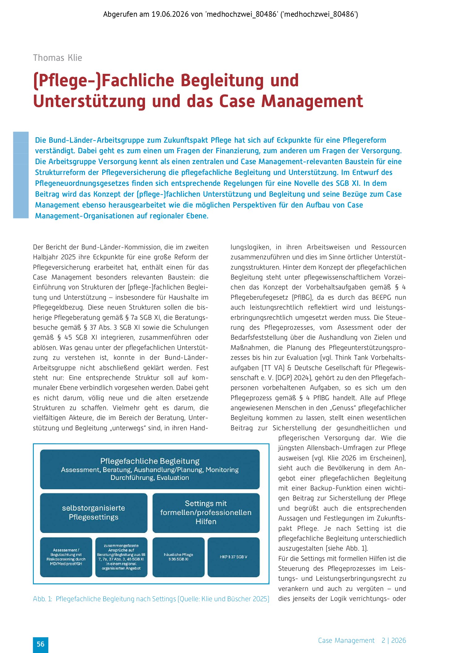 Vorschauseite 1: (Pflege-)fachliche Begleitung und Unterstützung und das Case Management