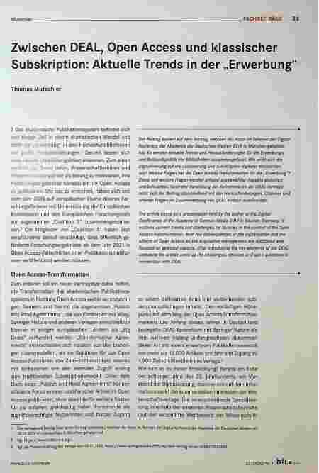 Vorschauseite 1: Zwischen DEAL, Open Access und klassischer Subskription: Aktuelle Trends in der „Erwerbung“