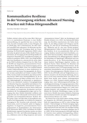 Vorschauseite 1: Kommunikative Resilienz in der Versorgung stärken: Advanced Nursing Practice mit Fokus Hörgesundheit