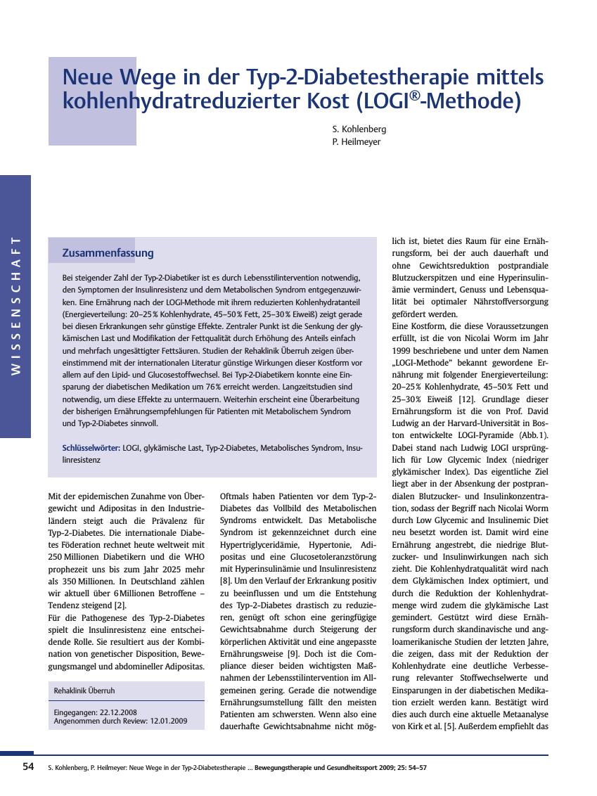 Vorschauseite 1: Neue Wege in der Typ-2-Diabetestherapie mittels kohlenhydratreduzierter Kost (LOGI®-Methode)