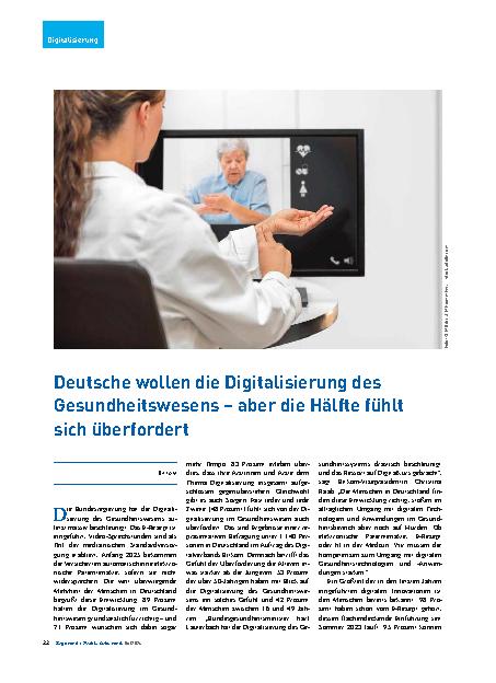 Vorschauseite 1: Deutsche wollen die Digitalisierung des Gesundheitswesens – aber die Hälfte fühlt sich überfordert