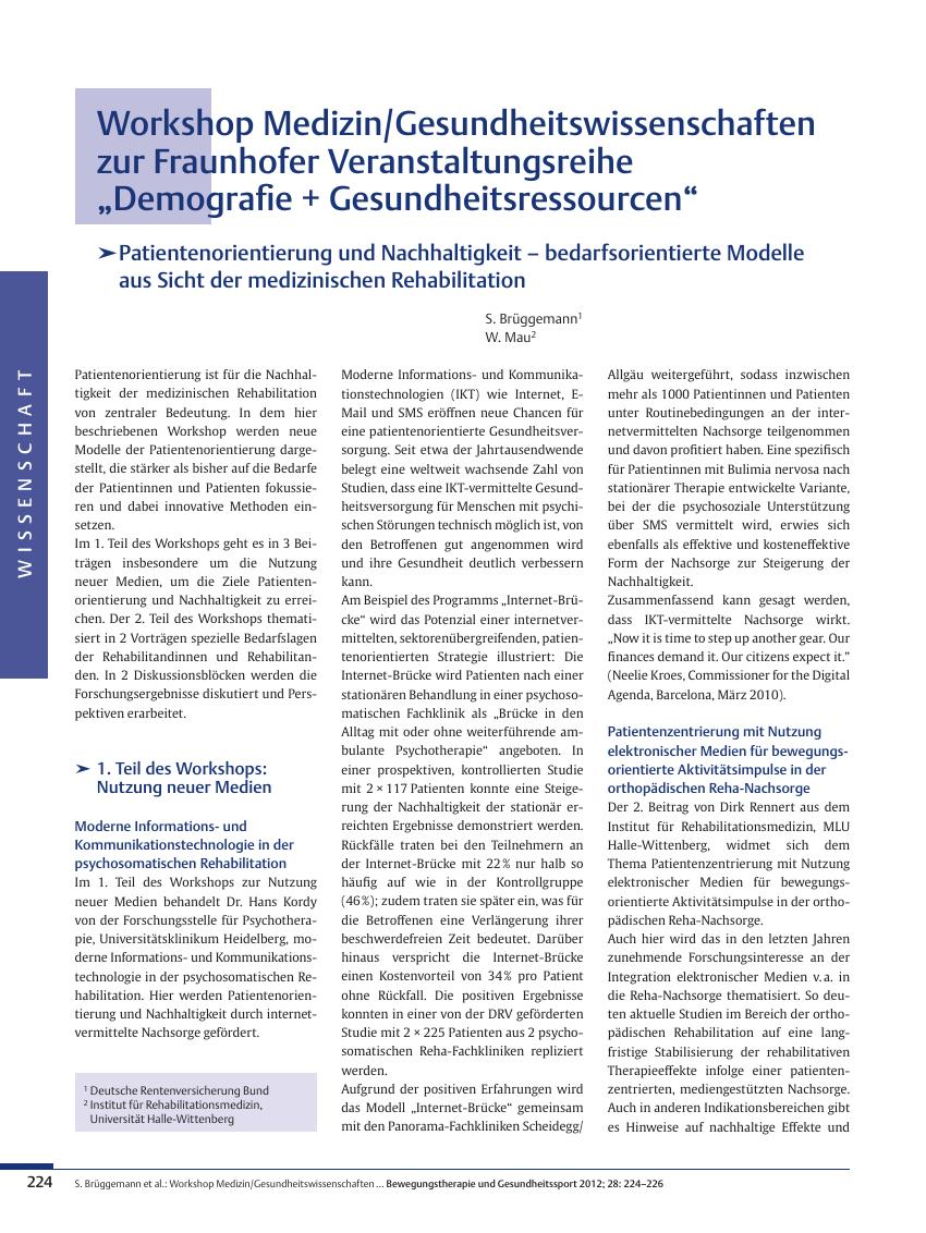 Vorschauseite 1: Workshop Medizin/Gesundheitswissenschaften zur Fraunhofer Veranstaltungsreihe „Demografie + Gesundheitsressourcen“
