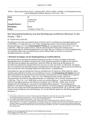 Vorschauseite 1: Die Zwangsbehandlung und die Beteiligung rechtlicher Betreuer in der Praxis – Teil 1