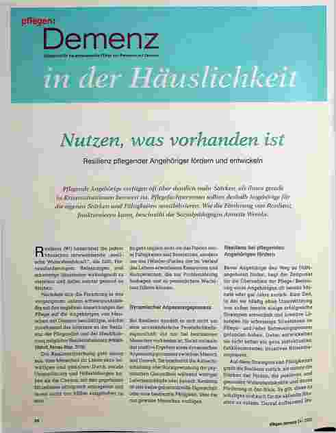 Vorschauseite 1: Nutzen, was vorhanden ist: Resilienz pflegender Angehöriger fördern und entwickeln.