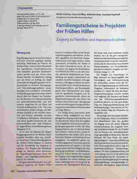 Vorschauseite 1: Familiengutscheine für Projekte der Frühen Hilfen ermöglichen Zugang zu Familien und Inanspruchnahme.
