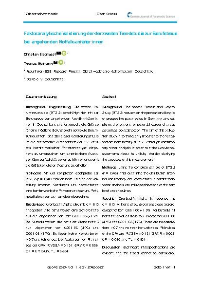 Vorschauseite 1: Faktoranalytische Validierung der zweiten Trendstudie zur Berufstreue bei angehenden Notfallsanitäter: innen