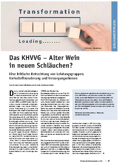 Vorschauseite 1: Das KHVVG – Alter Wein in neuen Schläuchen? Eine kritische Betrachtung von Leistungsgruppen, Vorhaltefinanzierung und Versorgungsebenen