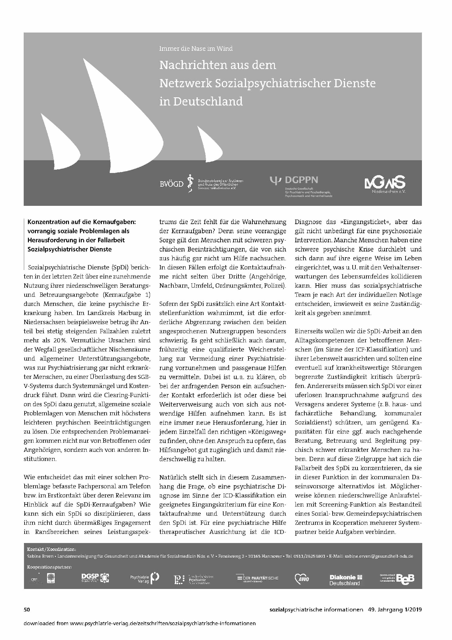 Vorschauseite 1: Nachrichten aus dem Netzwerk Sozialpsychiatrischer Dienste in Deutschland