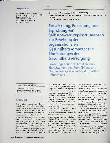 Vorschauseite 1: Entwicklung, Pretestung und Erprobung von Selbstbewertungsinstrumenten zur Erhebung der organisationalen Gesundheitskompetenz in Einrichtungen der Gesundheitsversorgung