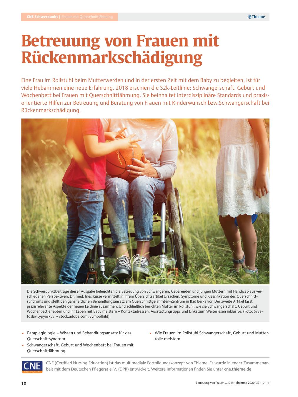 Vorschauseite 1: Betreuung von Frauen mit Rückenmarkschädigung