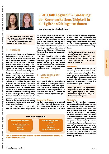 Vorschauseite 1: "Let s talk English! " – Förderung der Kommunikationsfähigkeit in alltäglichen Dialogsituationen