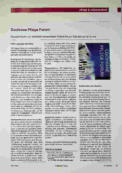 Vorschauseite 1: Cochrane Pflege Forum Wundauflagen und äußerlich anwendbare Wirkstoffe zur Dekubitusprophylaxe