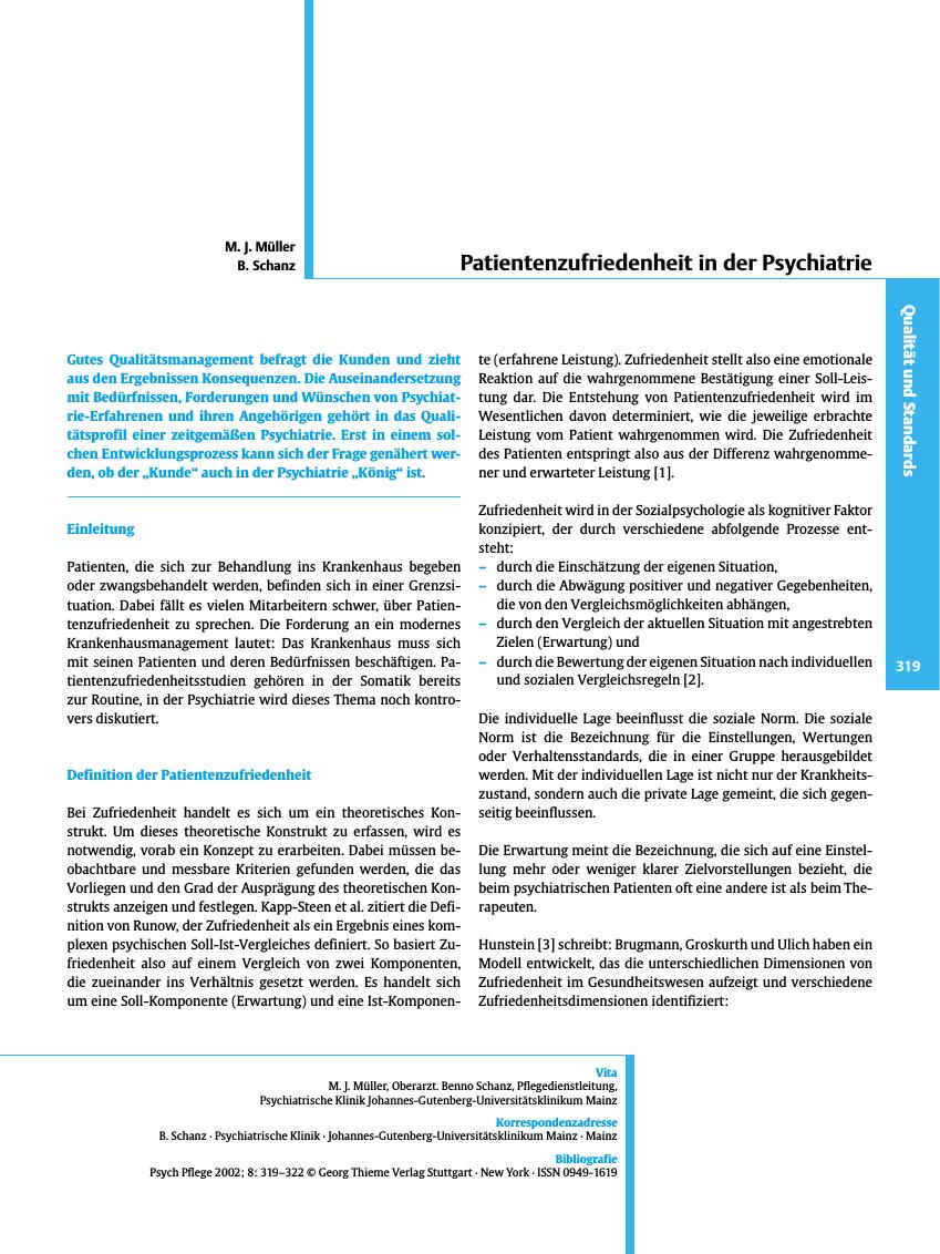 Vorschauseite 1: Patientenzufriedenheit in der Psychiatrie