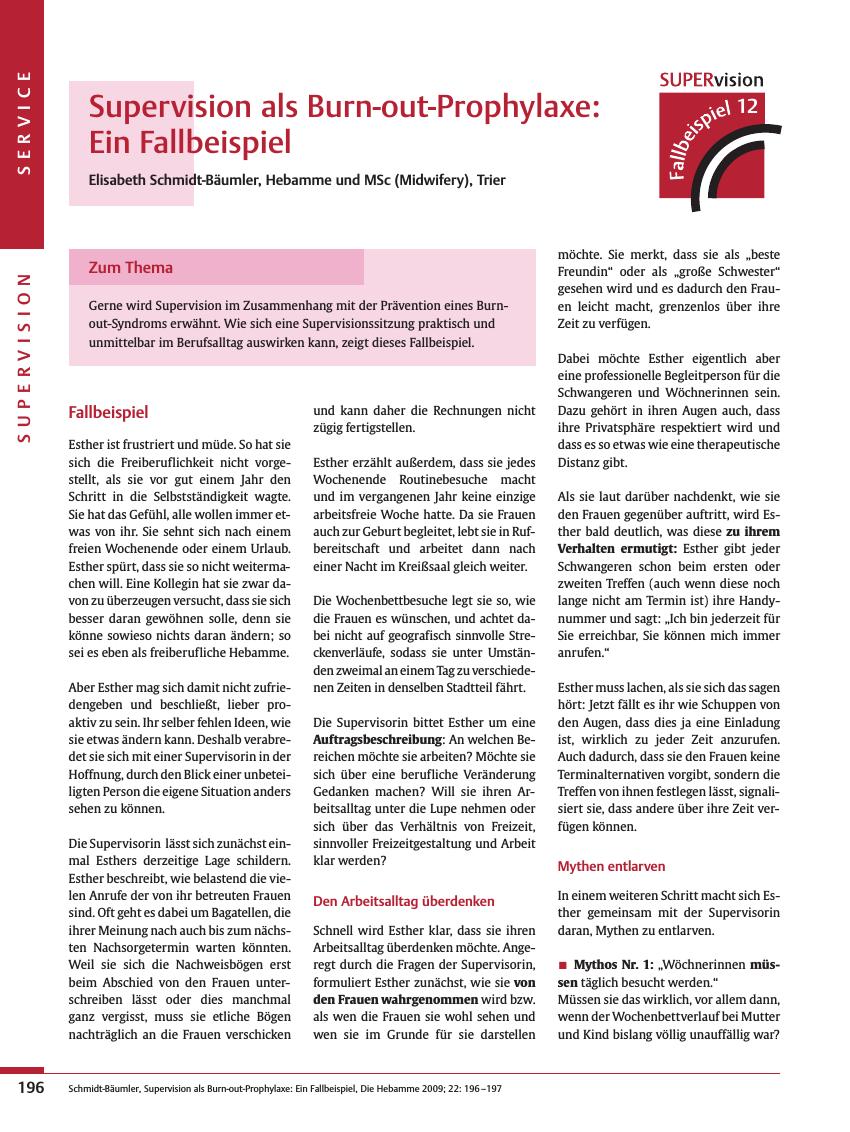 Vorschauseite 1: Supervision als Burn-out-Prophylaxe: Ein Fallbeispiel