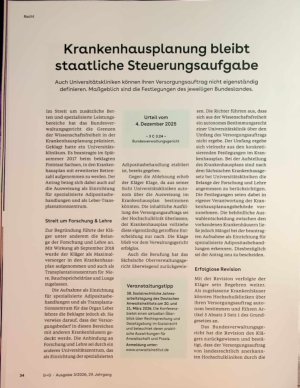 Vorschauseite 1: Krankenhausplanung bleibt staatliche Steuerungsaufgabe