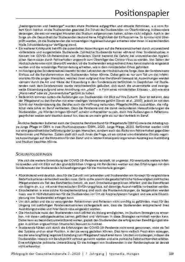 Vorschauseite 2: Konsequenzen des COVID-19-Sondereinsatzes für die hochschulische Pflegeausbildung