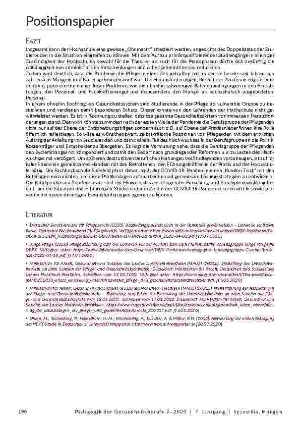 Vorschauseite 3: Konsequenzen des COVID-19-Sondereinsatzes für die hochschulische Pflegeausbildung