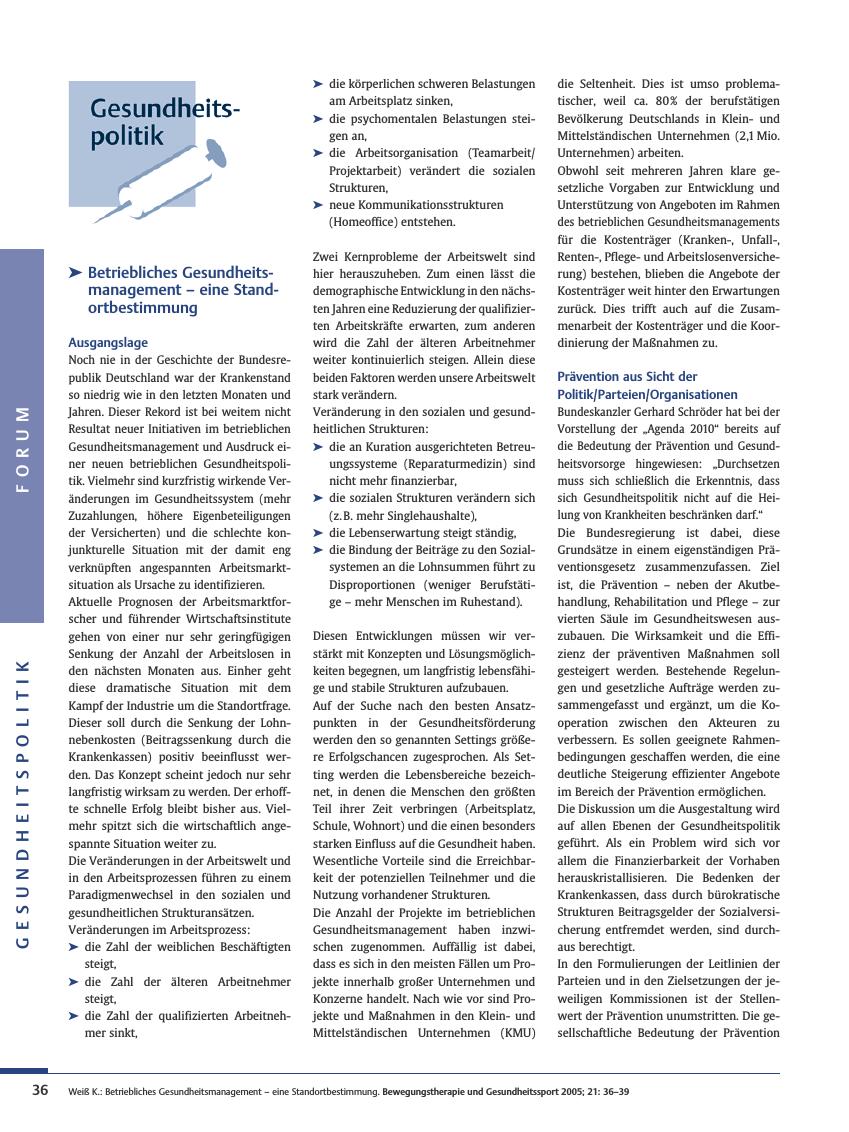 Vorschauseite 1: Betriebliches Gesundheitsmanagement - eine Standortbestimmung