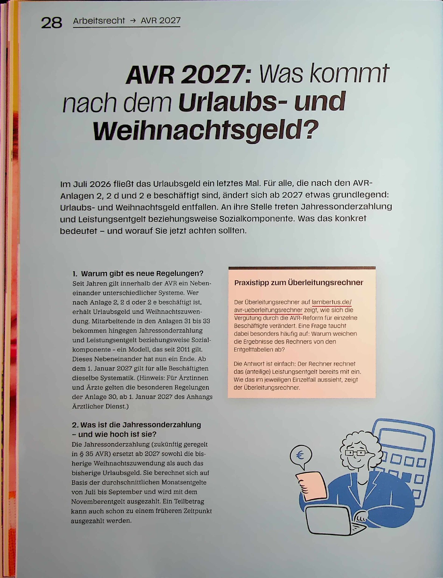 Vorschauseite 1: AVR 2027: Was kommt nach dem Urlaubs- und Weihnachtsgeld? / So ist der Anspruch auf ein Zwischenzeugnis geregelt / Das Ende des Einwurfeinschreibens als Zustellnachweis / Nach 14…
