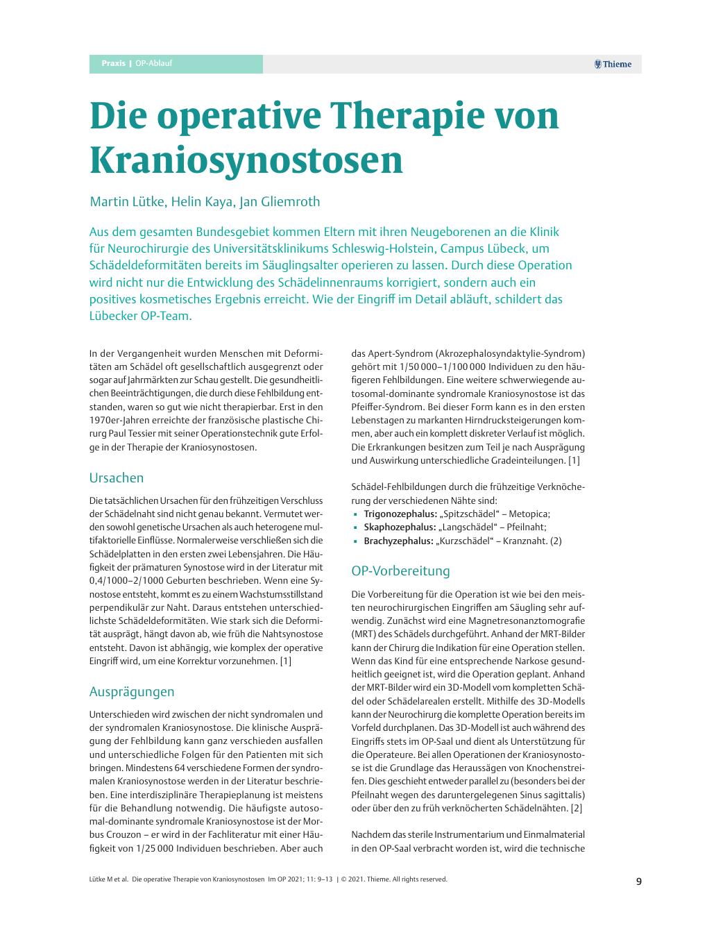 Vorschauseite 1: Die operative Therapie von Kraniosynostosen