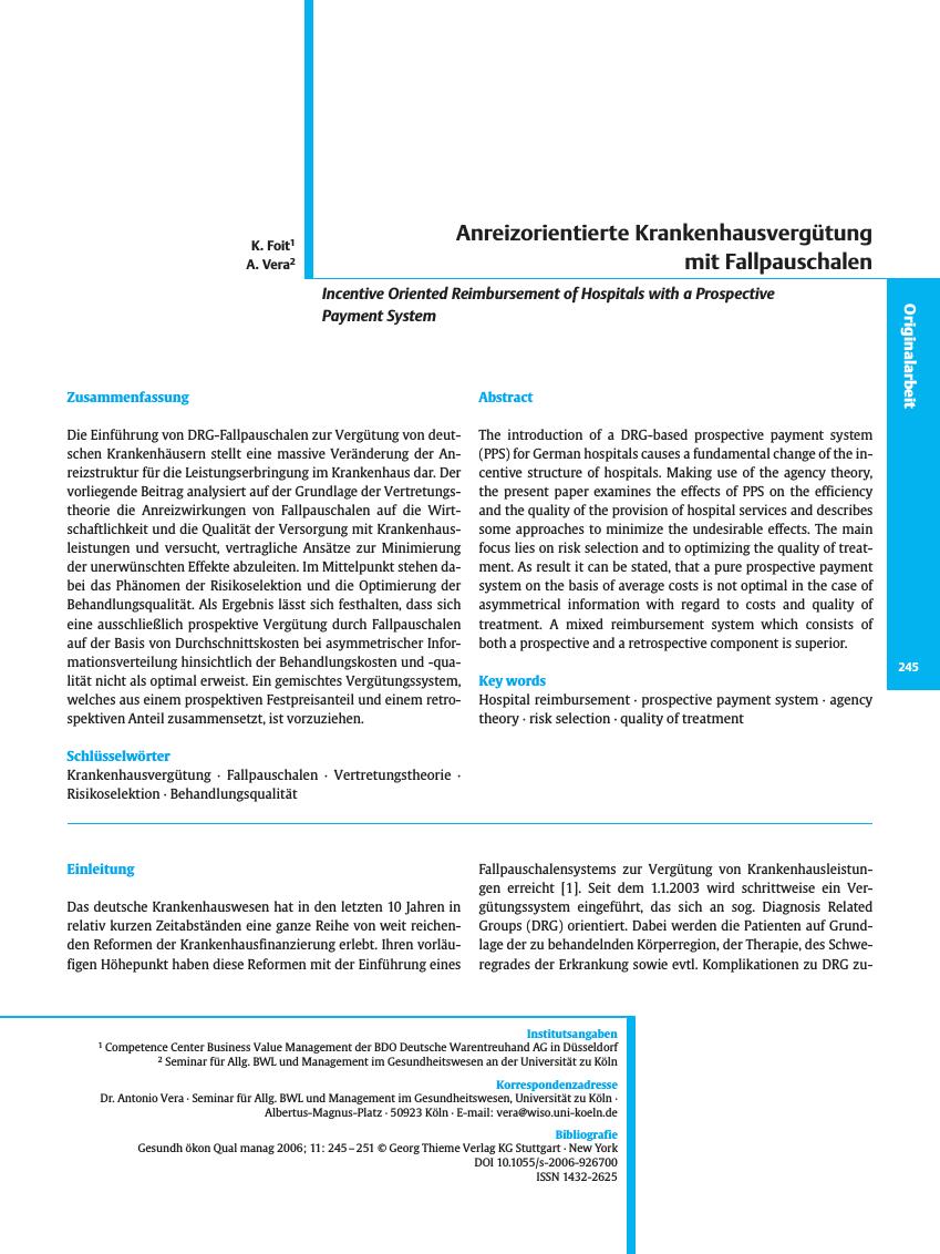 Vorschauseite 1: Anreizorientierte Krankenhausvergütung mit Fallpauschalen
