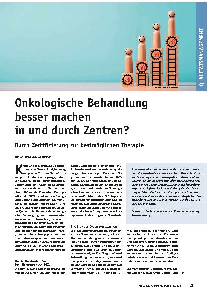 Vorschauseite 1: Onkologische Behandlung besser machen in und durch Zentren - Durch Zertifizierung zur bestmöglichen Therapie.